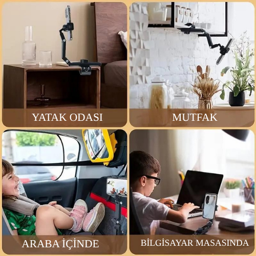 1080 ∘ Katlanabilir Çok Amaçlı Telefon Tutucu | Kaymaz Timsah Çene | Güneşlik, Dikiz Aynası, Direksiyon ve Masaüstü Uyumlu