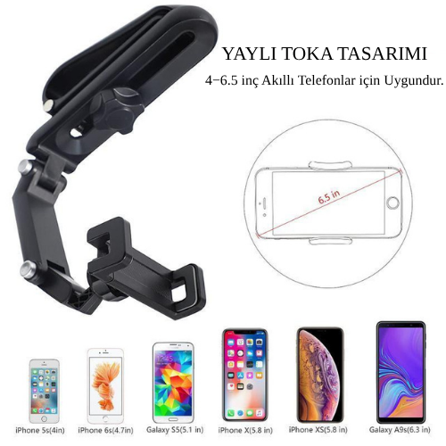 1080 ∘ Katlanabilir Çok Amaçlı Telefon Tutucu | Kaymaz Timsah Çene | Güneşlik, Dikiz Aynası, Direksiyon ve Masaüstü Uyumlu