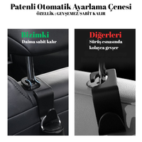 Patentli | Gevşemeyen Otomatik Ayarlı Araç Koltuk Arkası Askı Aparatı 2 ADET