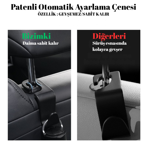 Patentli | Gevşemeyen Otomatik Ayarlı Araç Koltuk Arkası Askı Aparatı 2 ADET